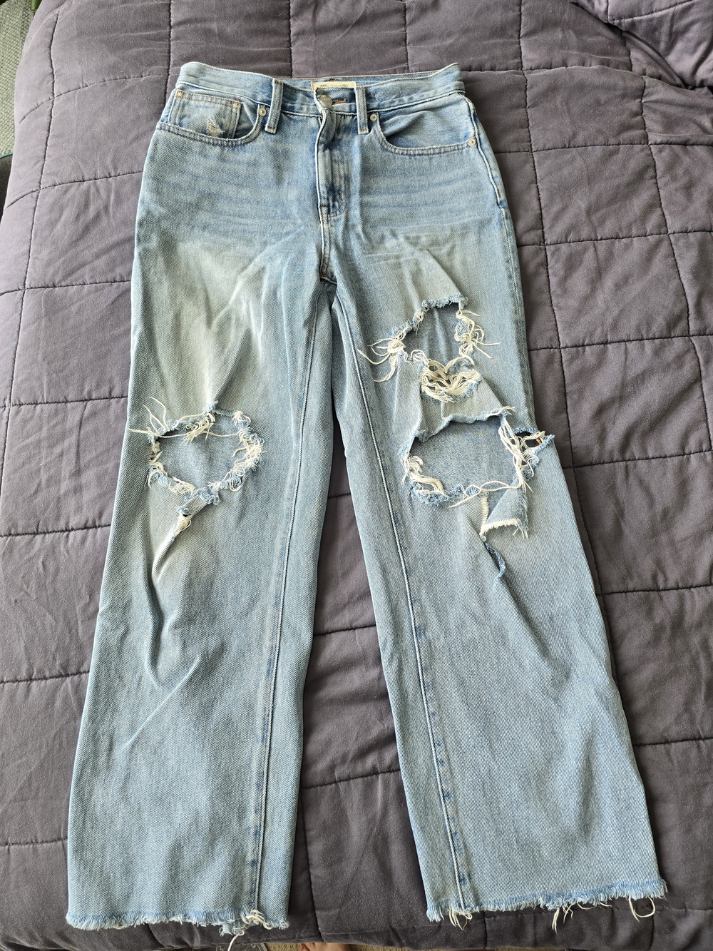 Madewell Baggy Straight Distressed Jeans Light Wash Raw Hem Size 25P